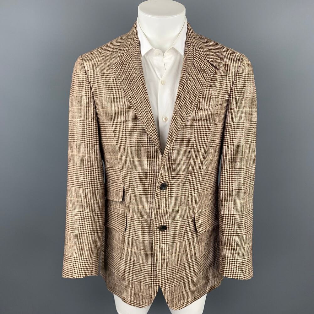 ETRO Size 40 Brown & Beige Plaid Silk / Linen Notch Lapel Sport Coat